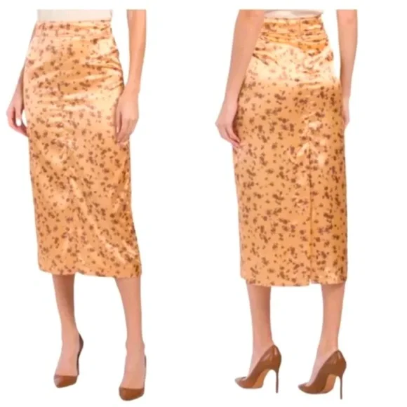 Zara Floral Satin Midi Skirt - copper/brown size M - Picture 1 of 9
